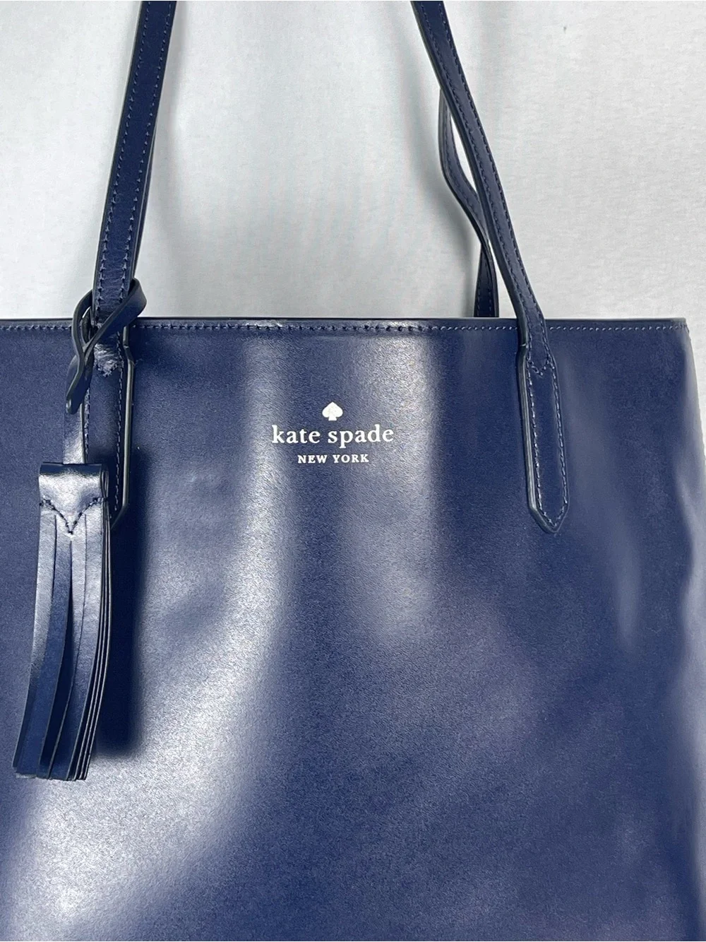 kate spade Navy Leather Tote with Tassel